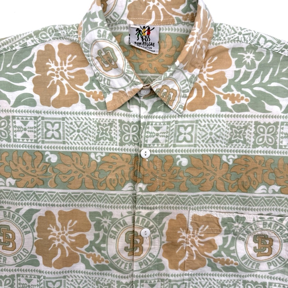 Rum Reggae Button Down Shirt Mens M Green Santa Barbara Water Polo Hawaiian